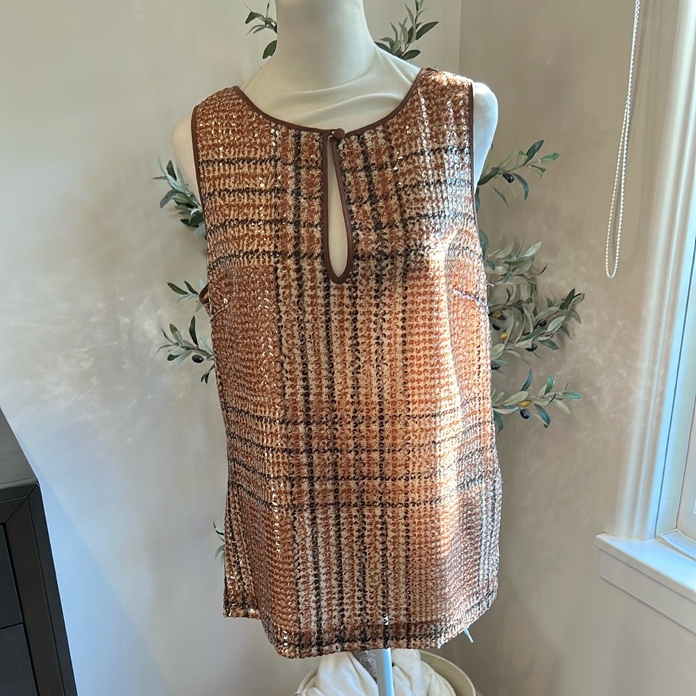 Tory Burch sequin top with plaid print